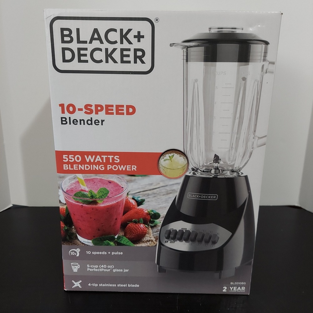 Black+Decker 10-Speed Blender Black 40oz Glass Jar 550W BL2010BG New